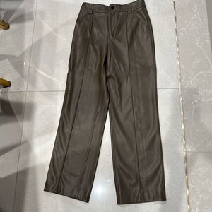 Zara Women's Dark Brown Faux Leather Straight-Leg Pants